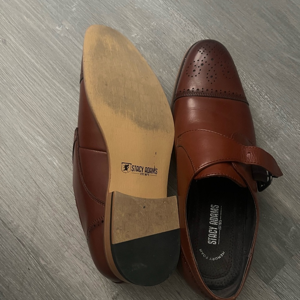 Stacy Adams Brown Leather Cap-Toe Monk Strap Dress Shoes - Picture 3 of 3